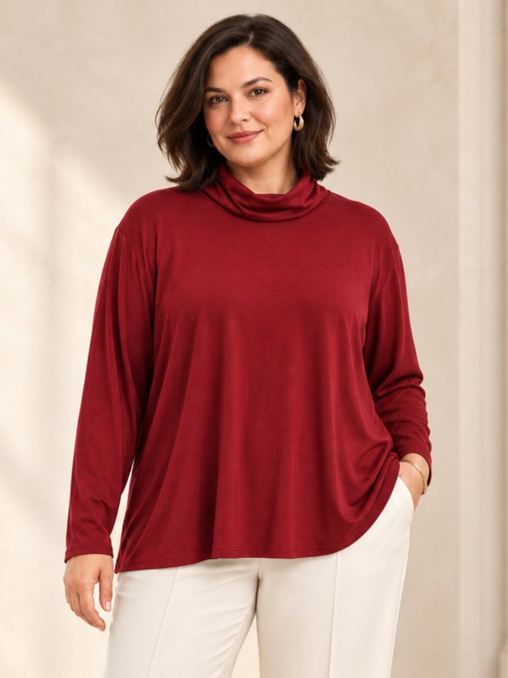 Eileen Fisher Woman Burgundy Long Sleeve Turtleneck Top Size 3X